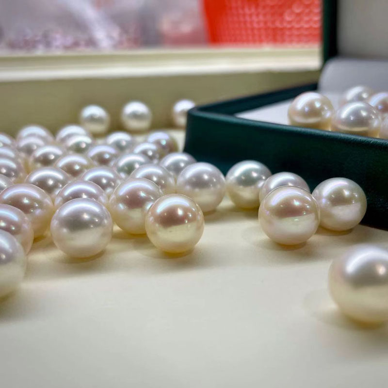 天然色淡水珍珠 白色裸珠 正圆无瑕颗粒7-10mm diy作吊坠戒指耳钉