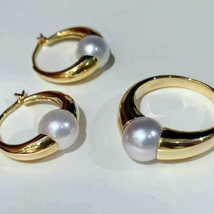 DIY珍珠配件 G18K黄金套装空托 天然珍珠戒指 耳钉空托 时尚款