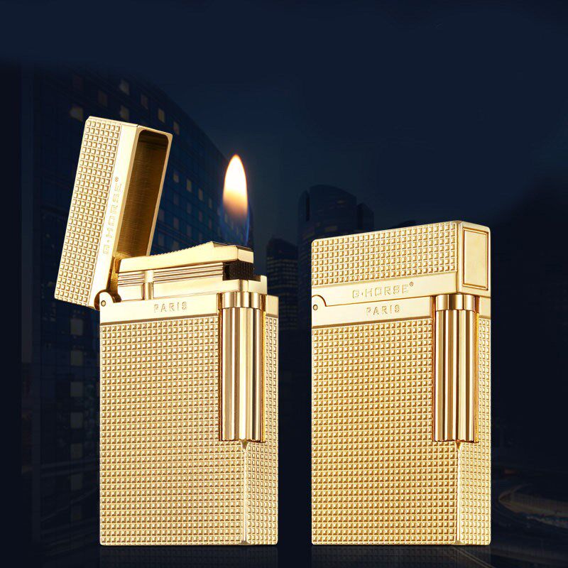 法国ghorse神骏 朗声打火机 防风充气体复古超薄个性纯铜砂轮商务