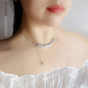 s925纯银项链女甲状腺术后遮挡银珠子ins时尚锁骨小众设计气质网