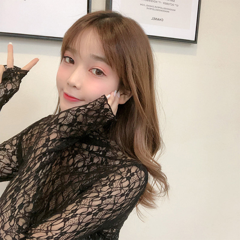 k姐自制 蕾丝打底衫 弹力蕾丝两色可选显瘦半高领百搭套头上衣女