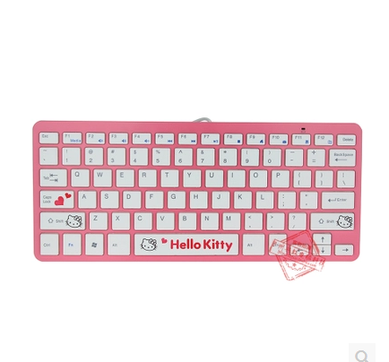 剪刀脚有线键盘KT粉色女生可爱笔记本台式机一体机电脑超薄静音
