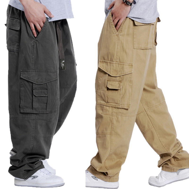工作裤男裤子休闲裤男加肥加大码多口袋肥佬裤宽松工装裤户外胖子