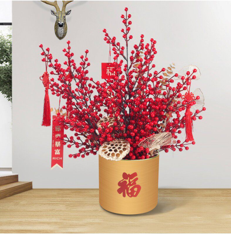 福桶福袋钱袋金色年宵花插花盆铁艺花器蝴蝶兰冬青银柳元宝聚宝盆