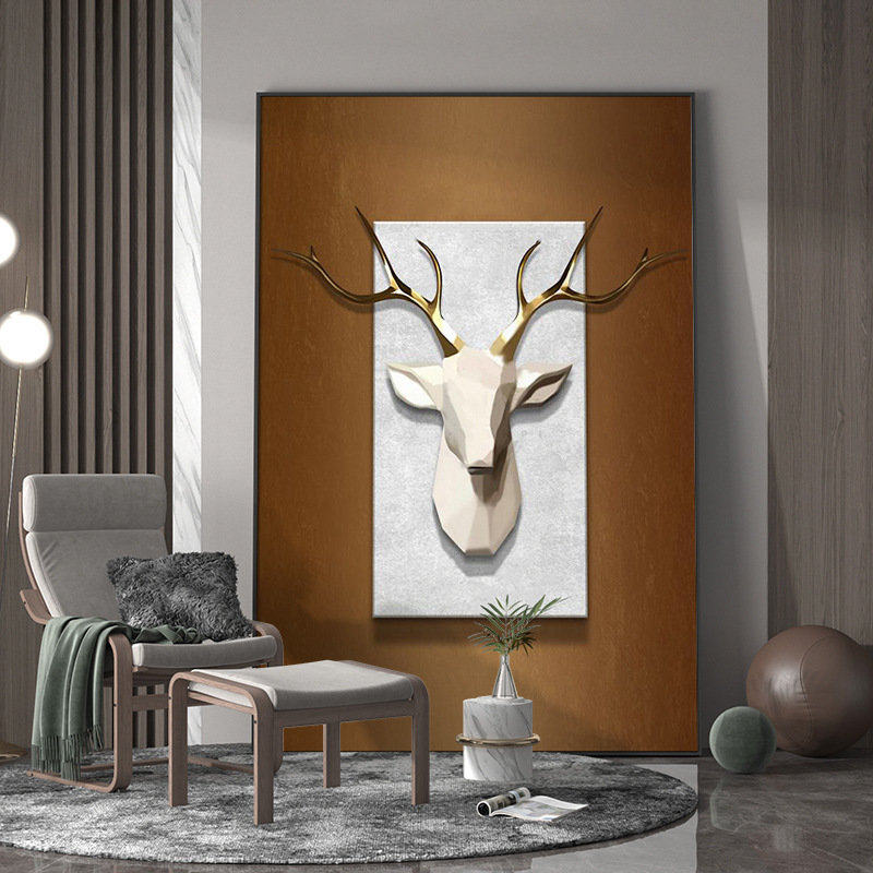 北欧壁画风鹿头装饰画轻奢客厅玄关背景墙壁走廊尽头单幅竖版挂画