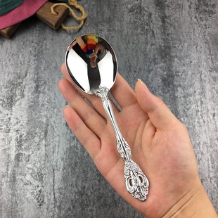 304不锈钢短柄圆勺创意网红成人汤匙家用可爱儿童吃饭勺调羹勺子