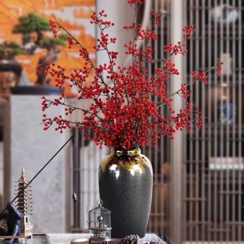 红果发财果仿真花冬青干花花束客厅摆设春节装饰花过年插花年宵花
