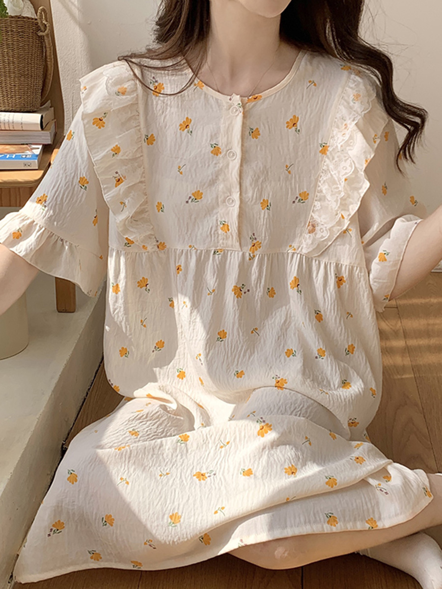 夏季棉质短袖睡裙甜美公主风韩版睡衣