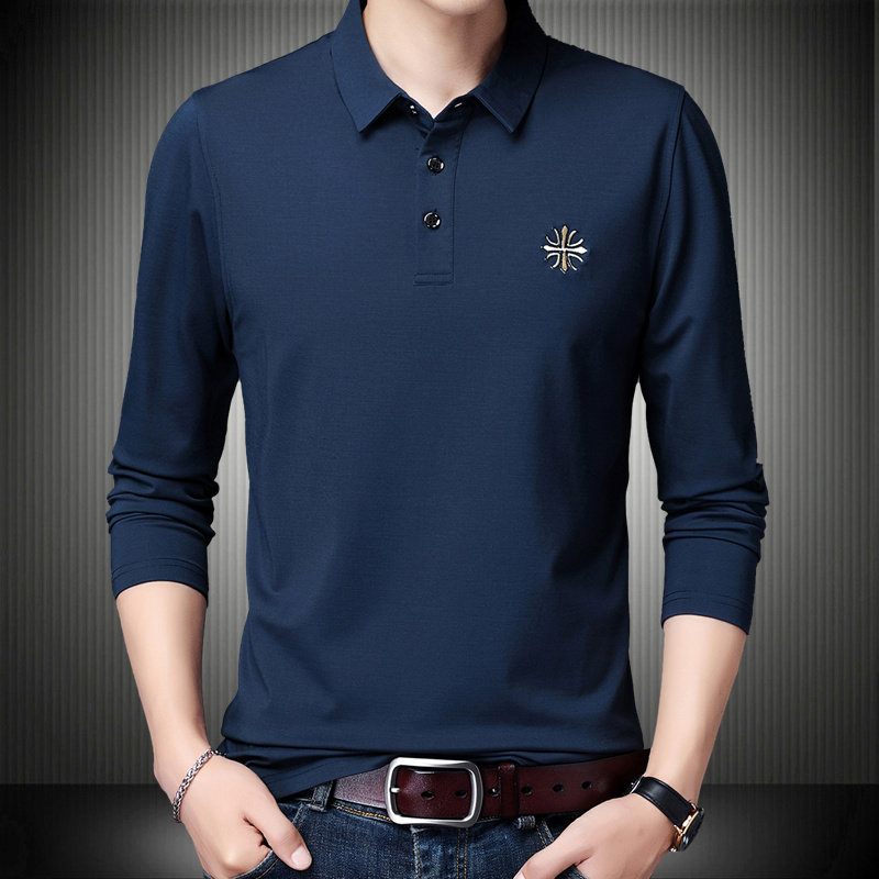 男装长袖t恤加大码宽松中年商务高档丝光棉上班秋刺绣外贸polo衫