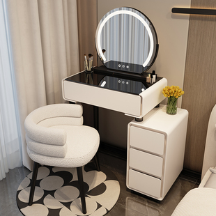 奶油风小户型梳妆台卧室现代简约网红岩板化妆桌收纳柜一体