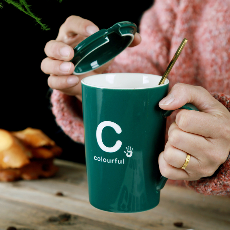 创意陶瓷马克杯带盖勺情侣喝水杯子个性潮流牛奶咖啡杯定制logo