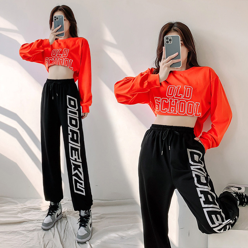 2022春秋爵士舞蹈服装潮酷时髦高腰性感上衣女嘻哈宽松街舞尊巴裤