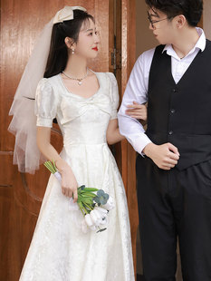 香槟色礼服裙订婚连衣裙日常可穿小个子领证登记小白裙法式连衣裙