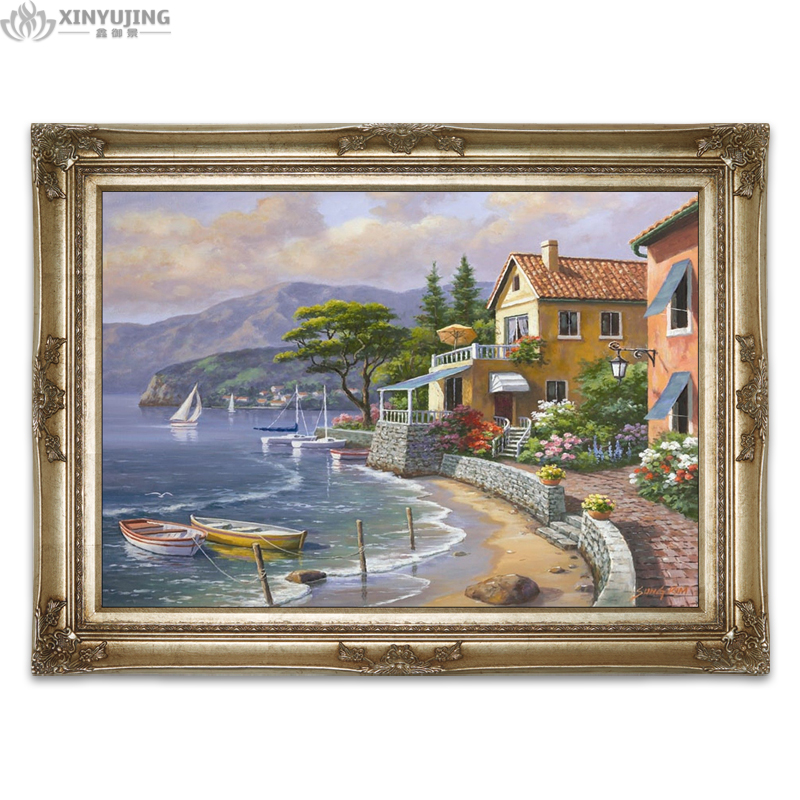 欧式油画纯手绘客厅玄关过道托马斯地中海花园田园美式风景装饰画