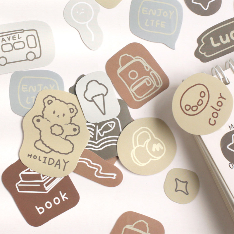 小镇日记铜版纸纸质卡通表情小熊贴纸装饰小图案ins风手帐素材贴