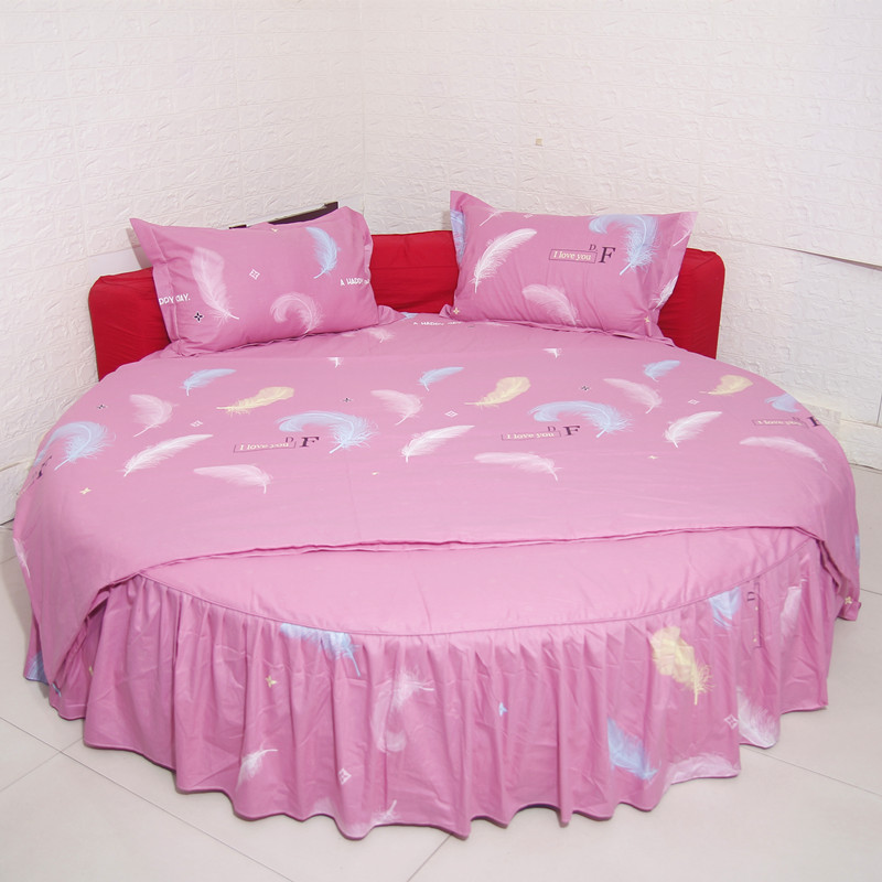 新款圆床纯棉四件套粉色羽毛床裙欧式床单多件套全棉斜纹尺寸定制