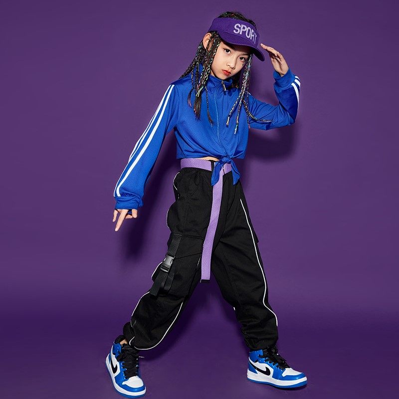 女童爵士舞服装儿童街舞套装潮服新款女孩露脐少儿模特走秀演出新