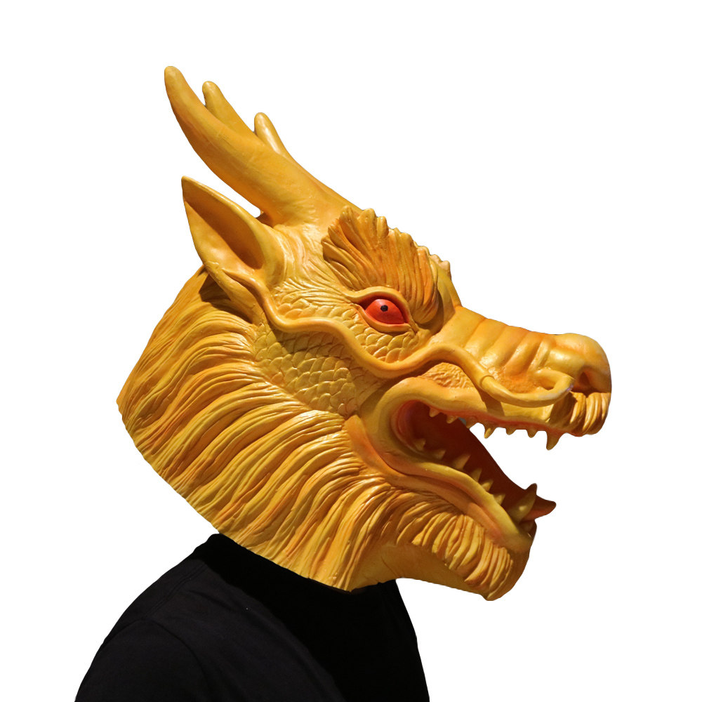 龙头面具动物头套中国风面具龙王动漫乳胶头饰万圣节年会表演道具