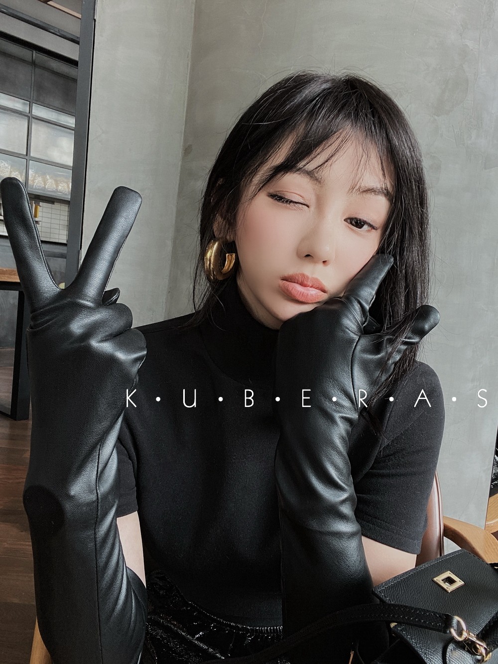 kuberas/陷于气场 高领抓绒高弹短袖连体打底衫 定制哑光皮手套优惠券