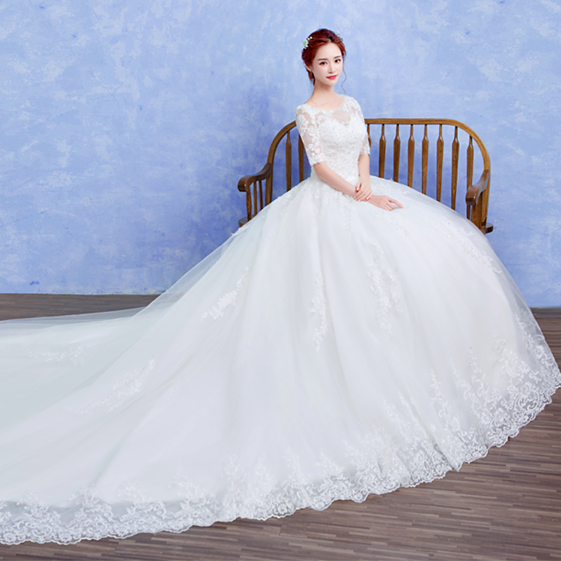 Wedding dress Sen family Dream Ultra cents Tailing one word Long sleeve Show thin Qi Di Simplicity Wedding dress 2019 New Hepburnin the Women's clothing/Boutique , Wedding/Cheongsam/Formal dress , Wedding category - from Buy2taobao.com to provide professional Taobao agent buy service
