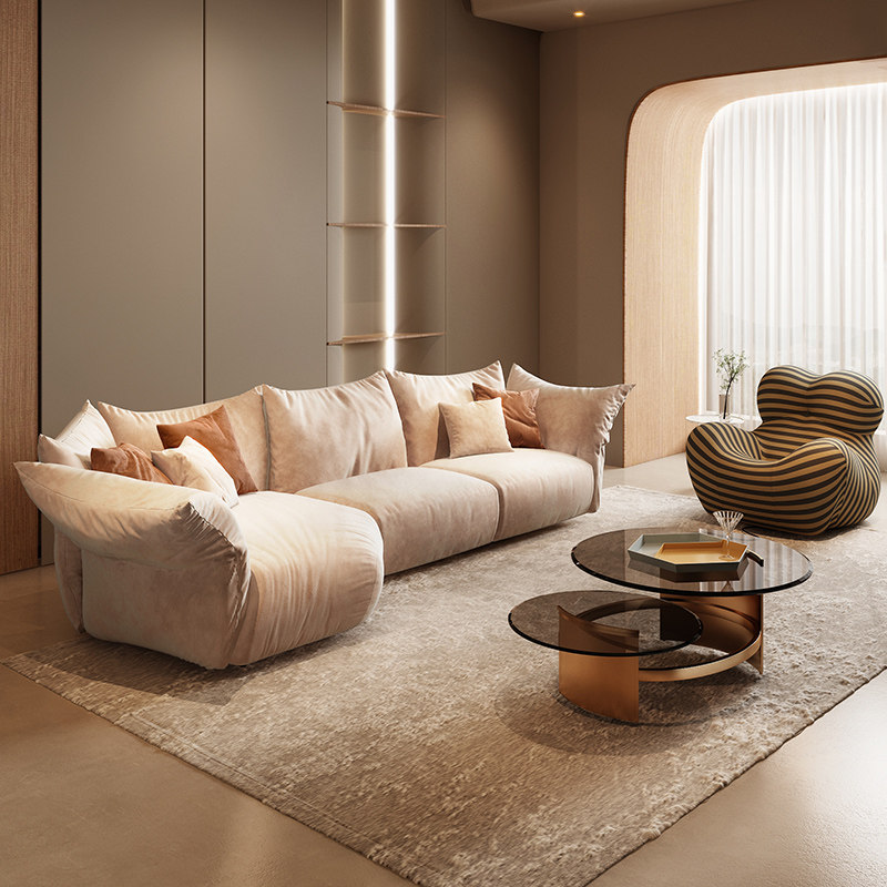 纳威意式极简布艺沙发创意设计师2021年新款羽绒花瓣轻奢懒人沙发