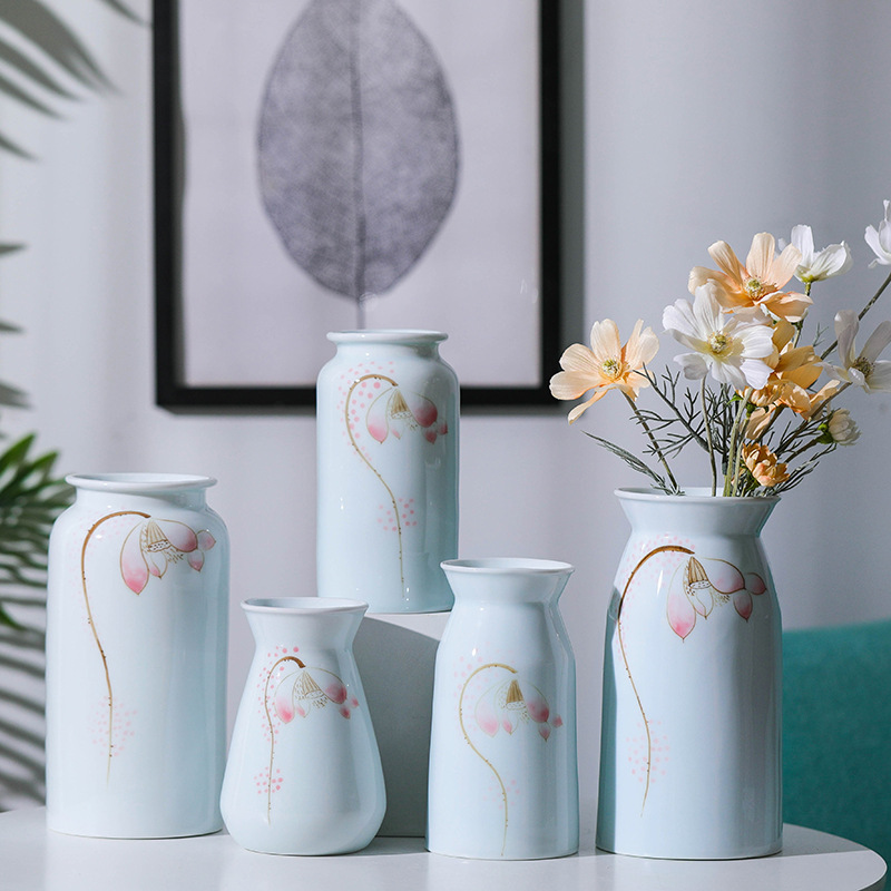 新中式陶瓷手绘小花瓶客厅摆件禅意干花水培中式复古小清新装饰品