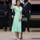 凯特王妃明星同款女装夏季新款优雅气质修身中长款绿色雪纺连衣裙
