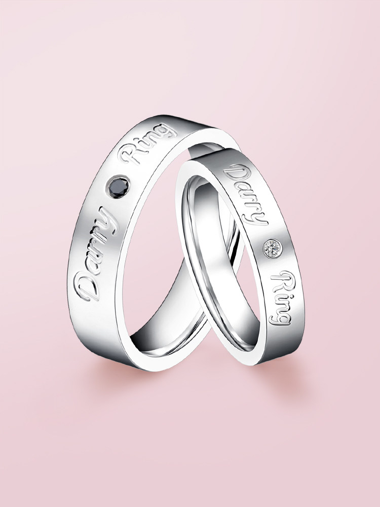 darry ring系列真爱印记情侣对戒黑白钻结婚石戒指925镀白金3910