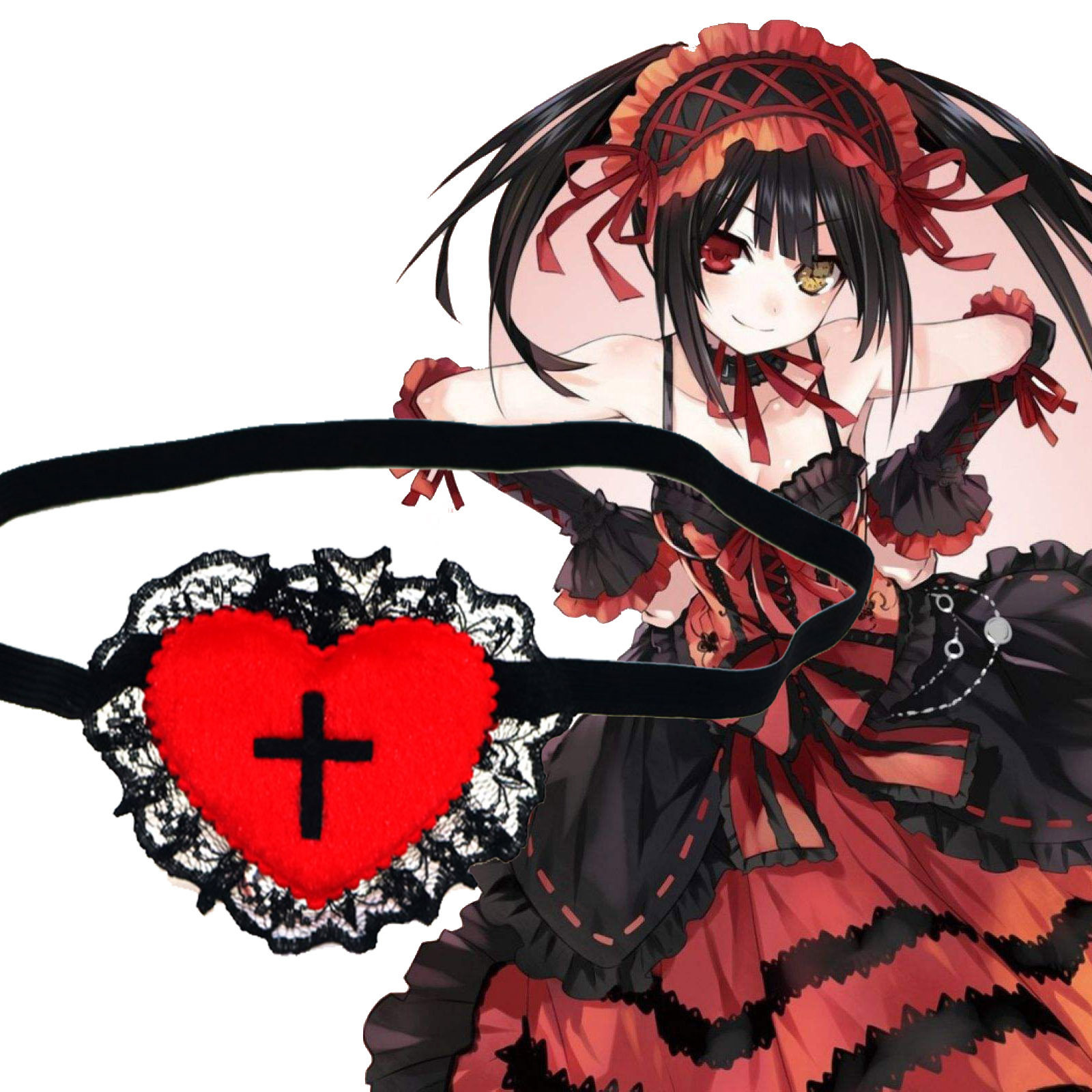 热销约会大作战cos_约会大作战眼罩时崎狂三白色红心单眼罩cosplay