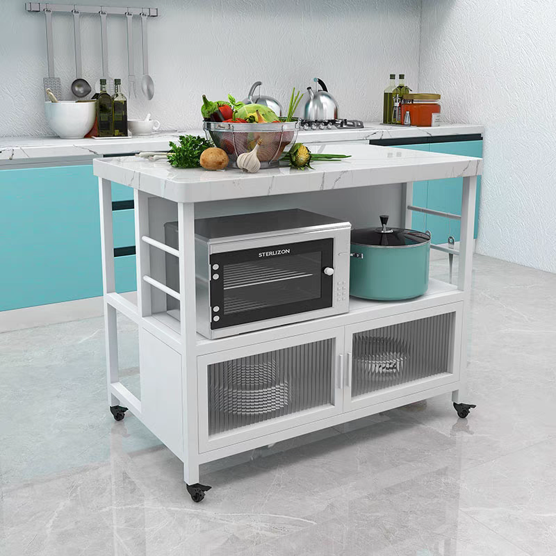 厨房可移动中岛台大理石餐桌一体餐边柜开放式料理台家用微波炉柜