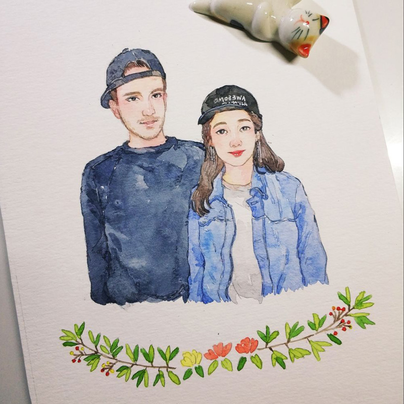 diy纯手绘画像水彩人物人像肖像定制头像真人照片手绘代画送相框