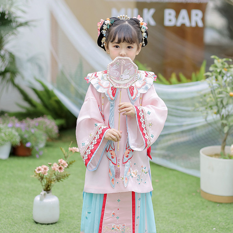 汉服女童春秋装2022新小女孩古装明制立领超仙云肩中国风儿童唐装
