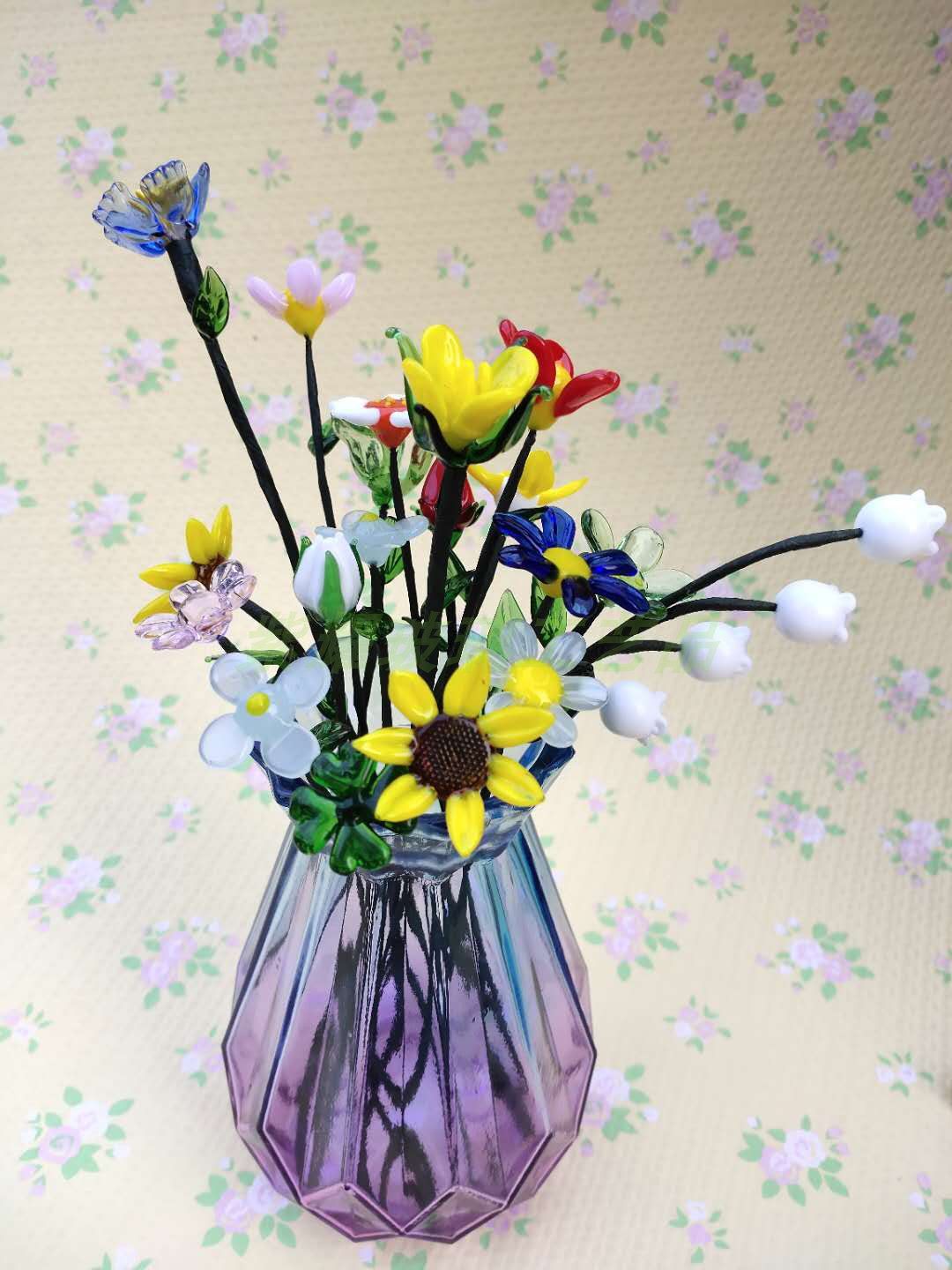 手工玻璃小花 小雏菊花玻璃花小花器日本手工产品 摆件插花仿真花