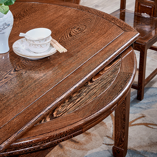 鸡翅木餐桌组合可伸缩折叠变形圆桌椅实木饭桌小户型家用红木家具