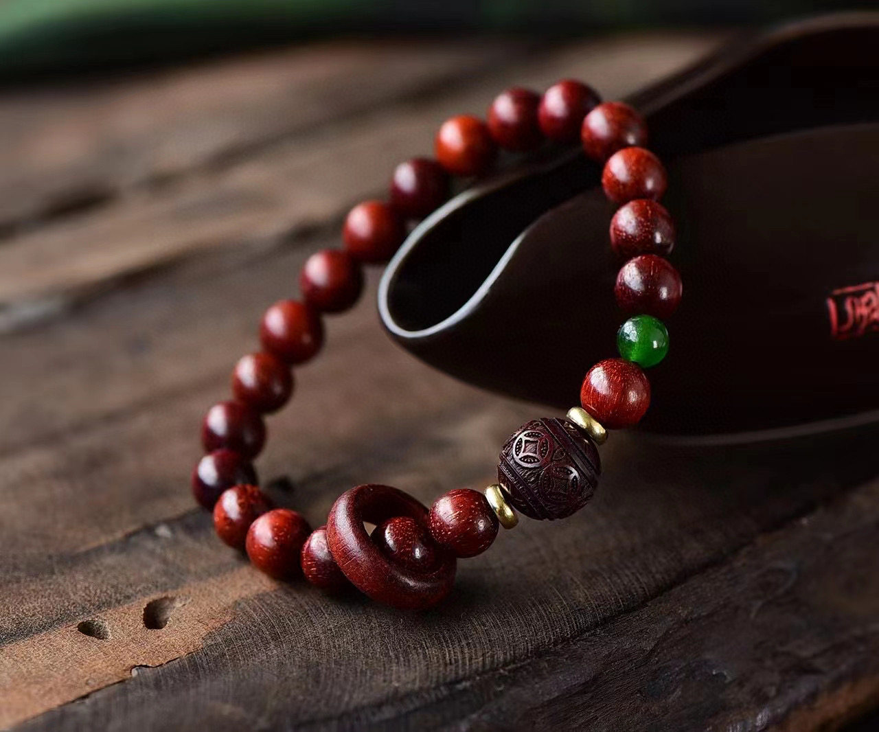 天然非洲小叶紫檀跑环单圈手链手串 搭配金钱珠 8mm ds15