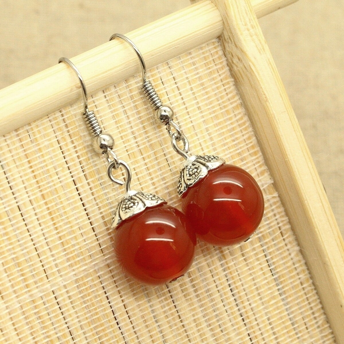 简约红玛瑙耳环耳坠子复古百搭古典民族风耳坠女个性气质清新耳饰