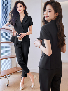 黑色短袖西装套装女夏季薄款2024新款气质工作服职业正装西服外套