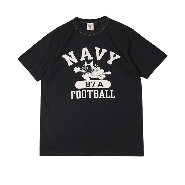 navy felix the cat/菲力猫 筒织无缝 美式休闲 复古短袖t恤 tee