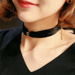 韩国代购秋新款气质脖子颈带配饰品复古黑色锁骨绒布项圈短款项链