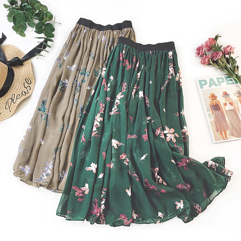 Vintage high waist crumpled floral chiffon skirt femalein the Women's clothing/Boutique , Skirts category - from Buy2taobao.com to provide professional Taobao agent buy service