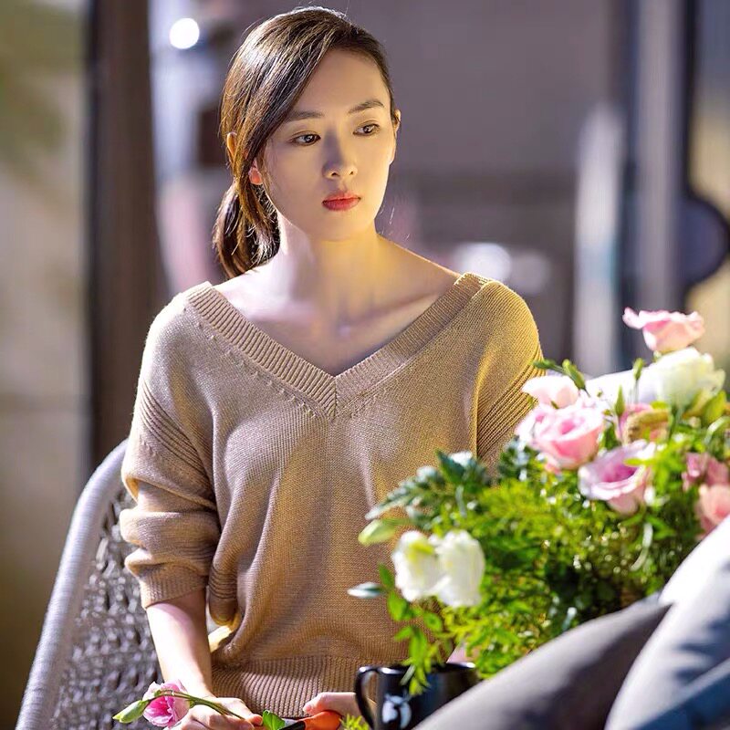 三十而已童瑶顾佳同款纯色v领针织衫毛衣女宽松韩版显瘦打底上衣