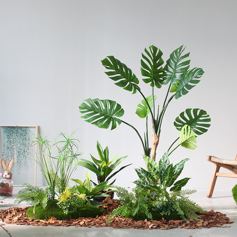 仿真绿植盆栽小景怡人植物造景龟背南天竹家居办公室楼梯角橱窗