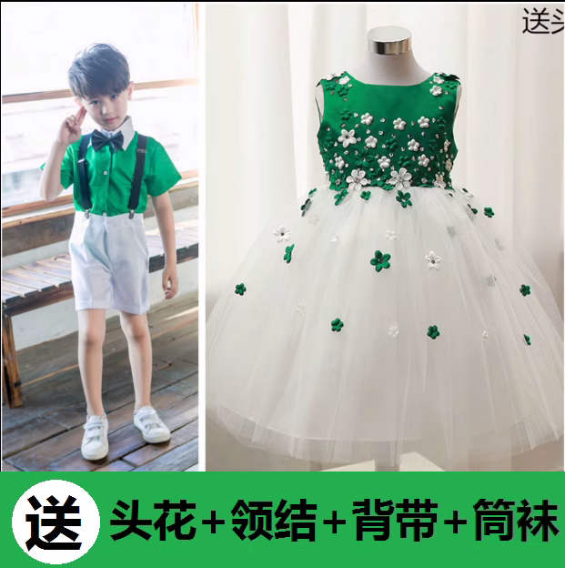 六一儿童绿色演出服环保低碳贝贝舞蹈服可爱蓬蓬裙子小草春晓合唱