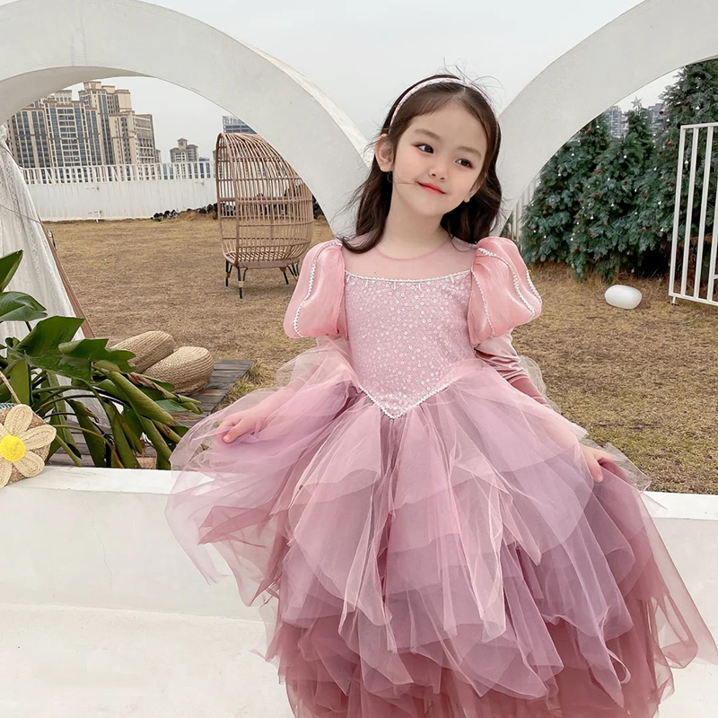 MoxiKids女童生日裙乐佩公主裙女宝宝长袖网纱连衣裙礼服裙子春季