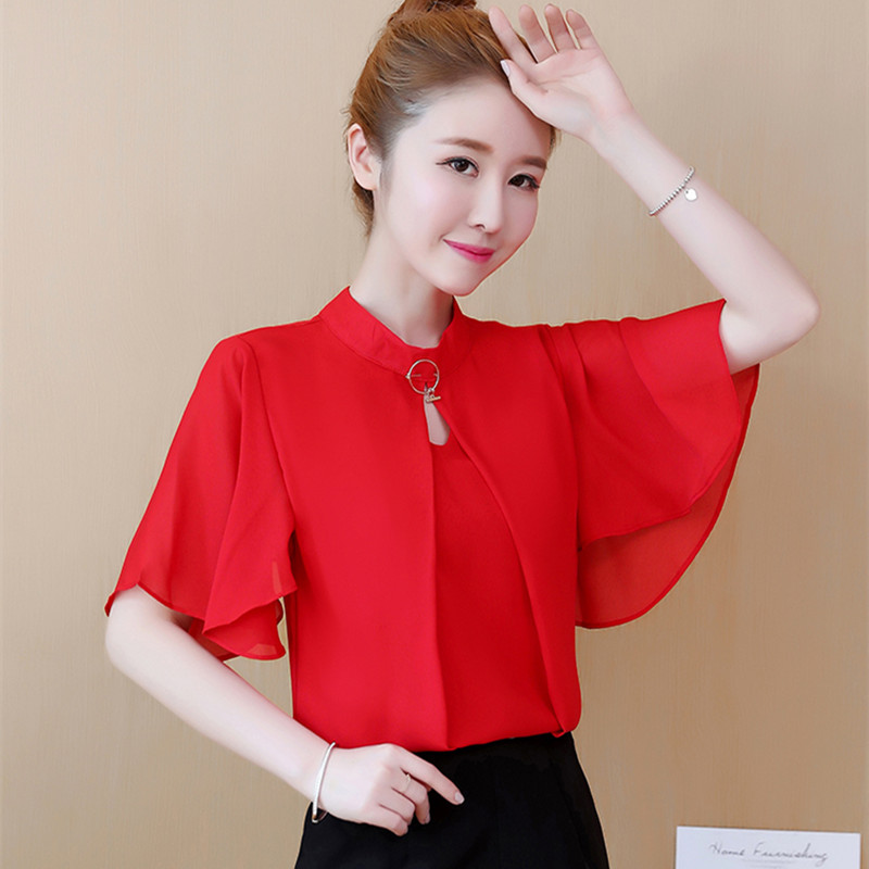 荷葉邊雪紡衫女短袖秋夏裝2020新款女喇叭袖寬松遮肚子很仙的上衣在類目 女裝/女士精品, 蕾絲衫/雪紡衫中 - 來自Buy2taobao.com提供專業的淘寶代購服務