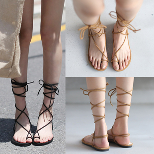 2018夏季新款韩版百搭罗马平底夹趾夹脚绑带波西米亚沙滩凉鞋女鞋