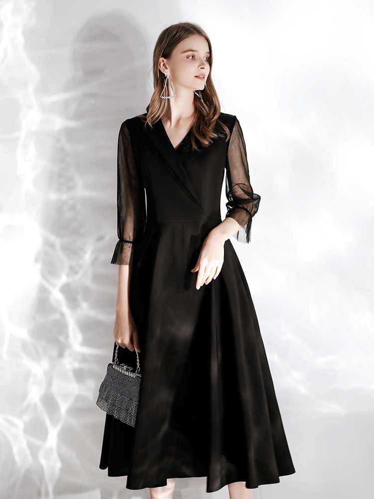 特价礼服连衣裙 聚会 冬季_法式晚礼服西装领小黑裙女年会生日聚会