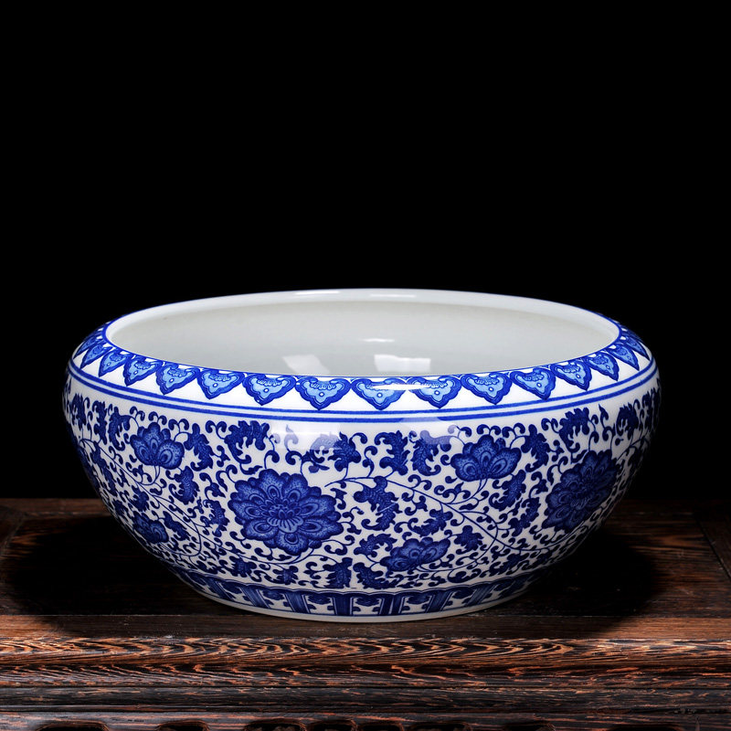 景德镇青花瓷器荷花盆睡莲缸一叶碗莲水培特大号家用养鱼花盆无孔