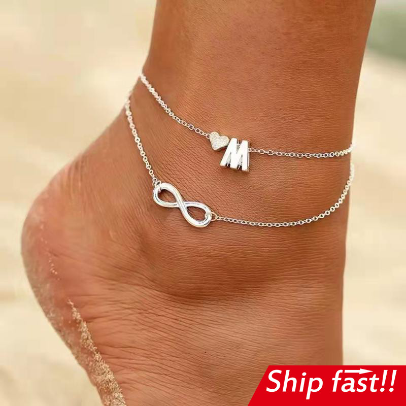 heart letter anklet women summer beach foot jewelry gift
