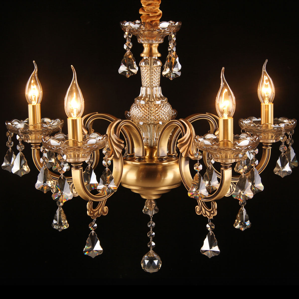 奥灯复古典蜡烛水晶全铜吊灯具美式客厅餐厅卧室全铜灯饰6头1731